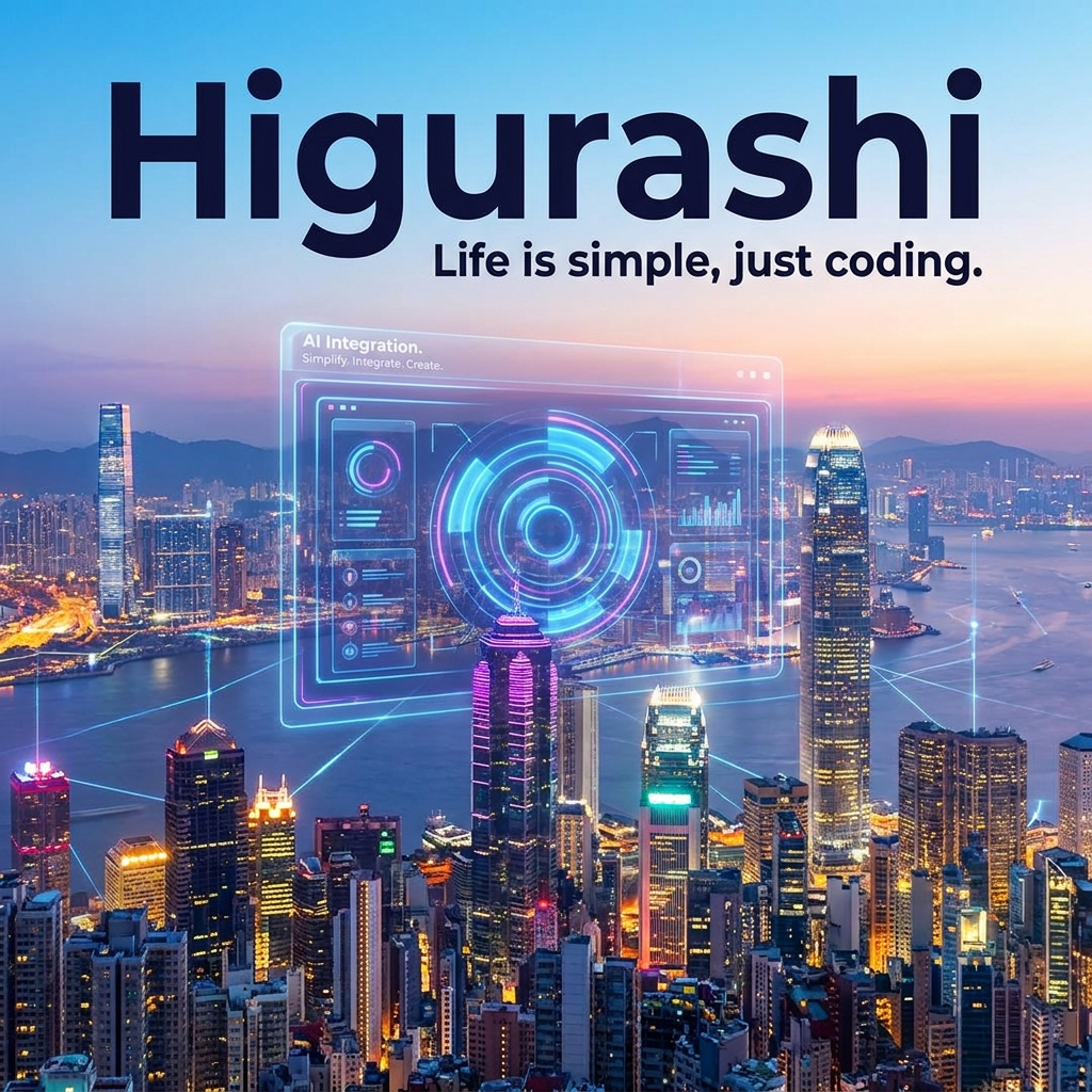 A futuristic cityscape in Hong Kong with a glowing AI interface.