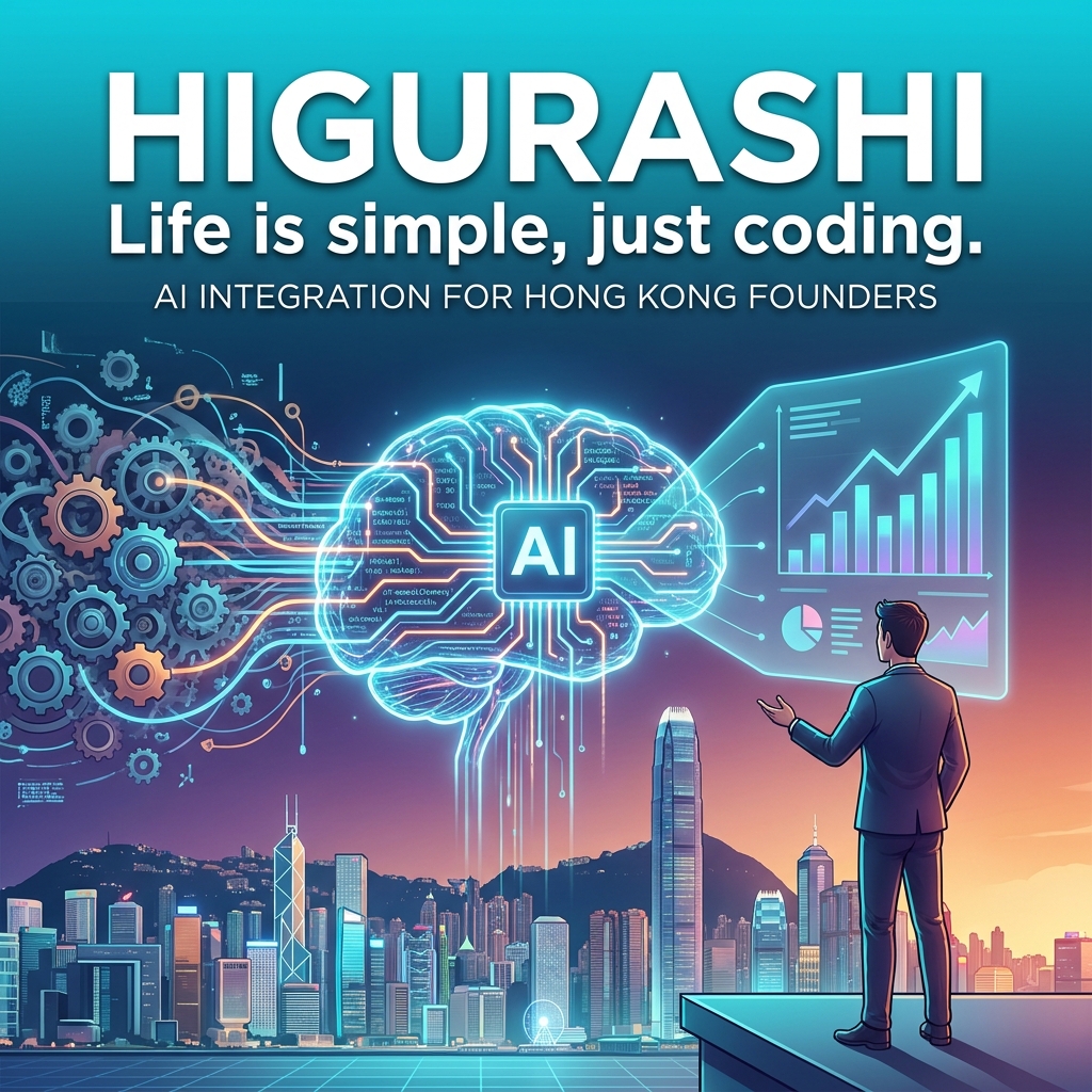 A futuristic cover showing AI simplifying complex coding for a Hong Kong founder.