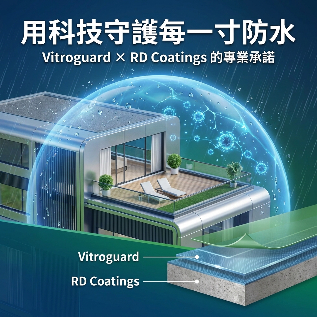 一張融合納米科技與建築防護的3D封面圖，展示水珠被隱形護盾彈開。