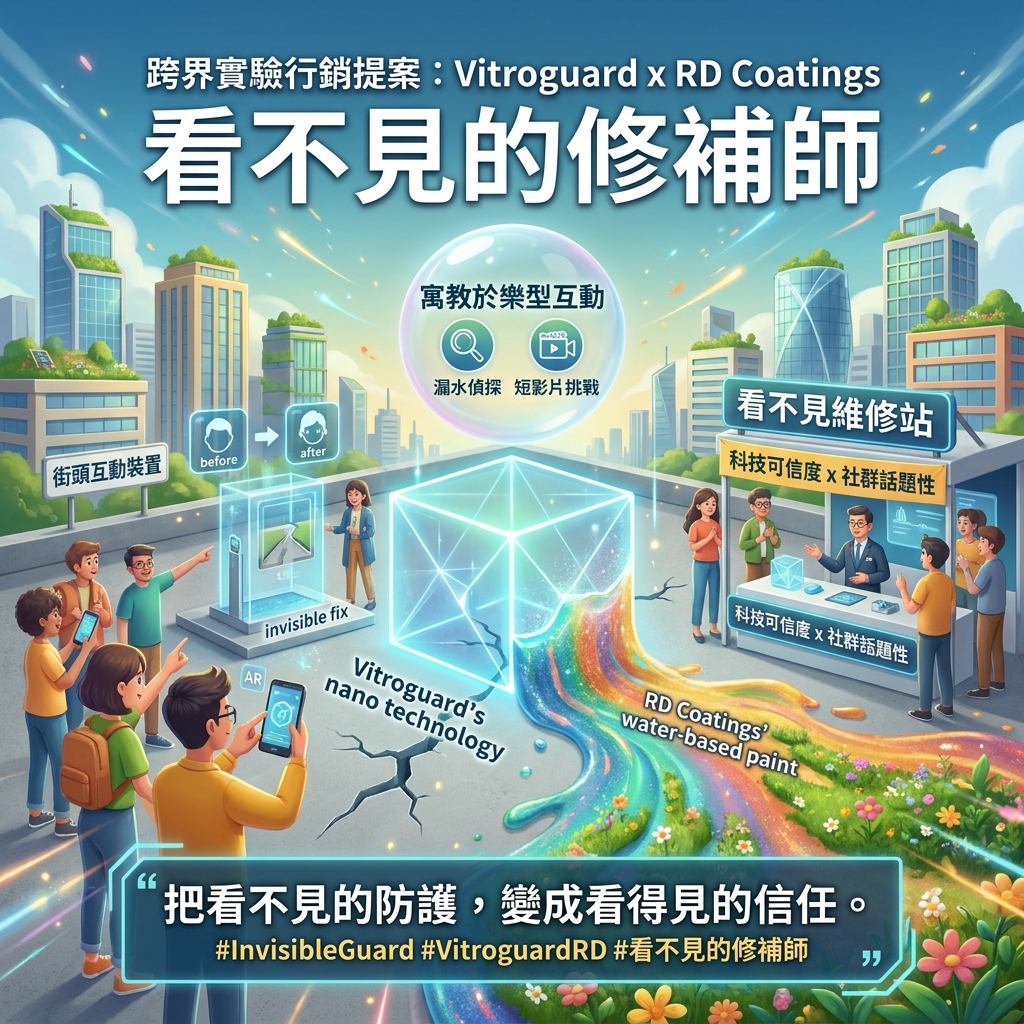 一張融合3D科技與插畫風格的封面圖，展示透明納米技術與彩色環保塗料在城市屋頂花園中交織修復裂縫，並被興奮的人群用手機記錄。