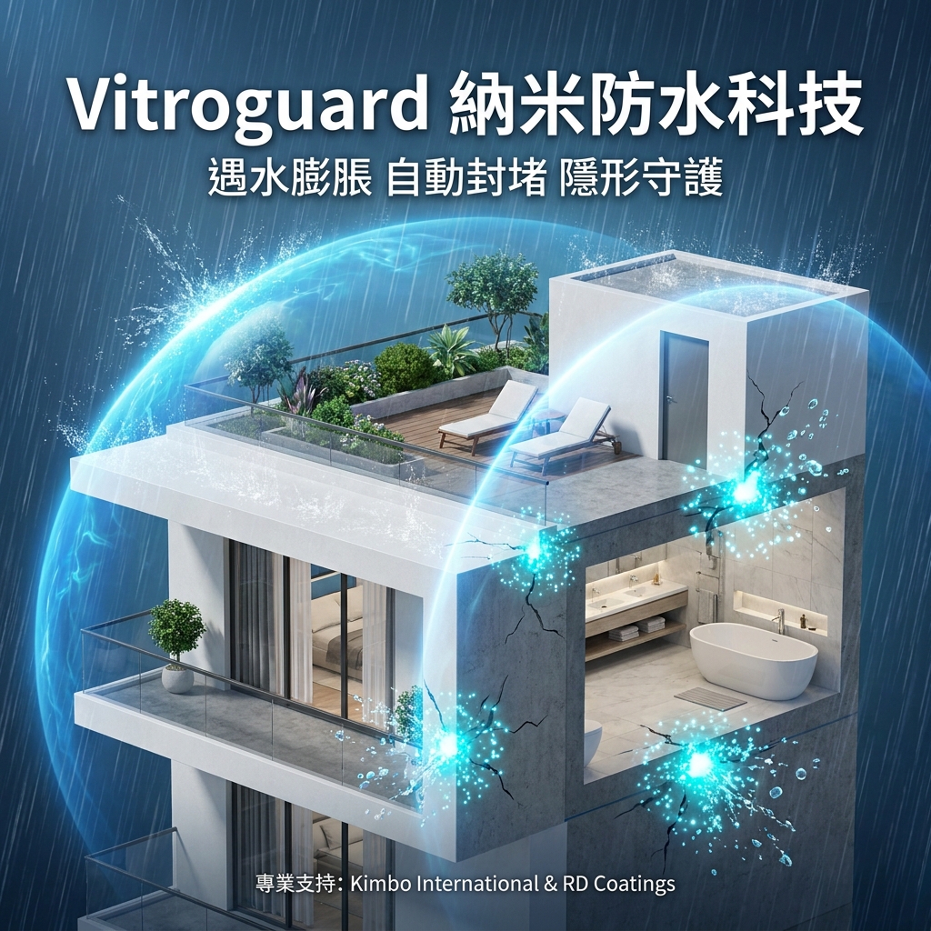 展示 Vitroguard 納米科技為建築提供隱形防水保護的3D概念圖。