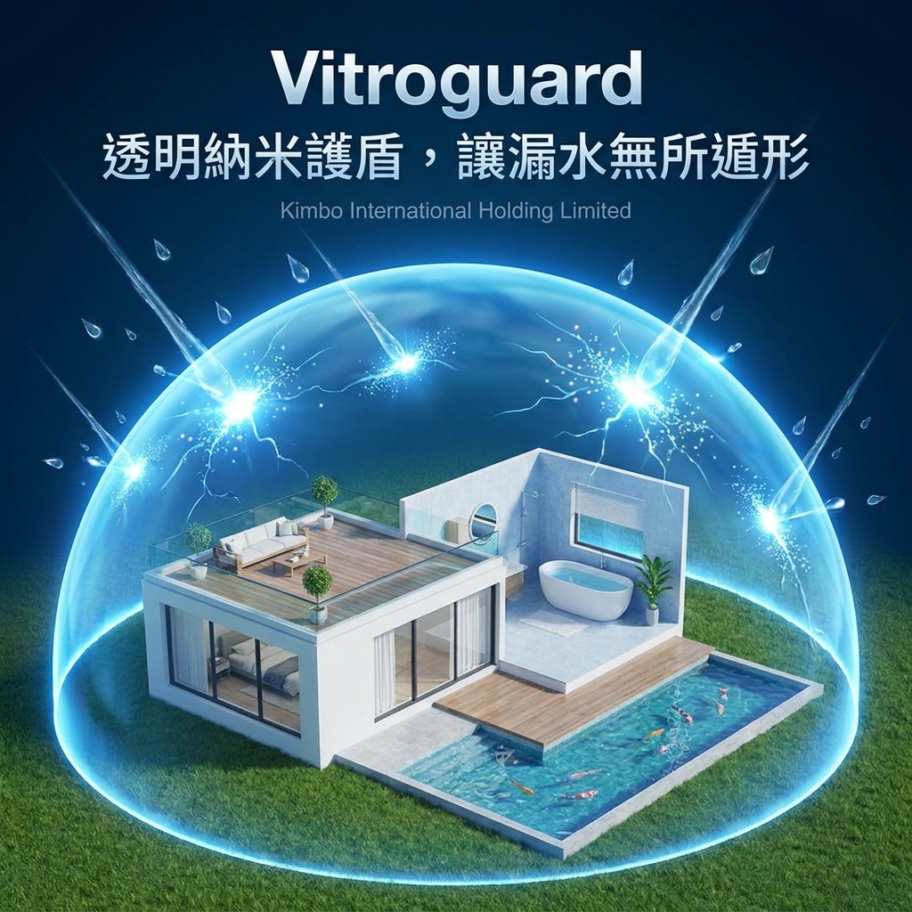 一張展現透明納米護盾科技修復建築漏水的科幻風格封面圖。